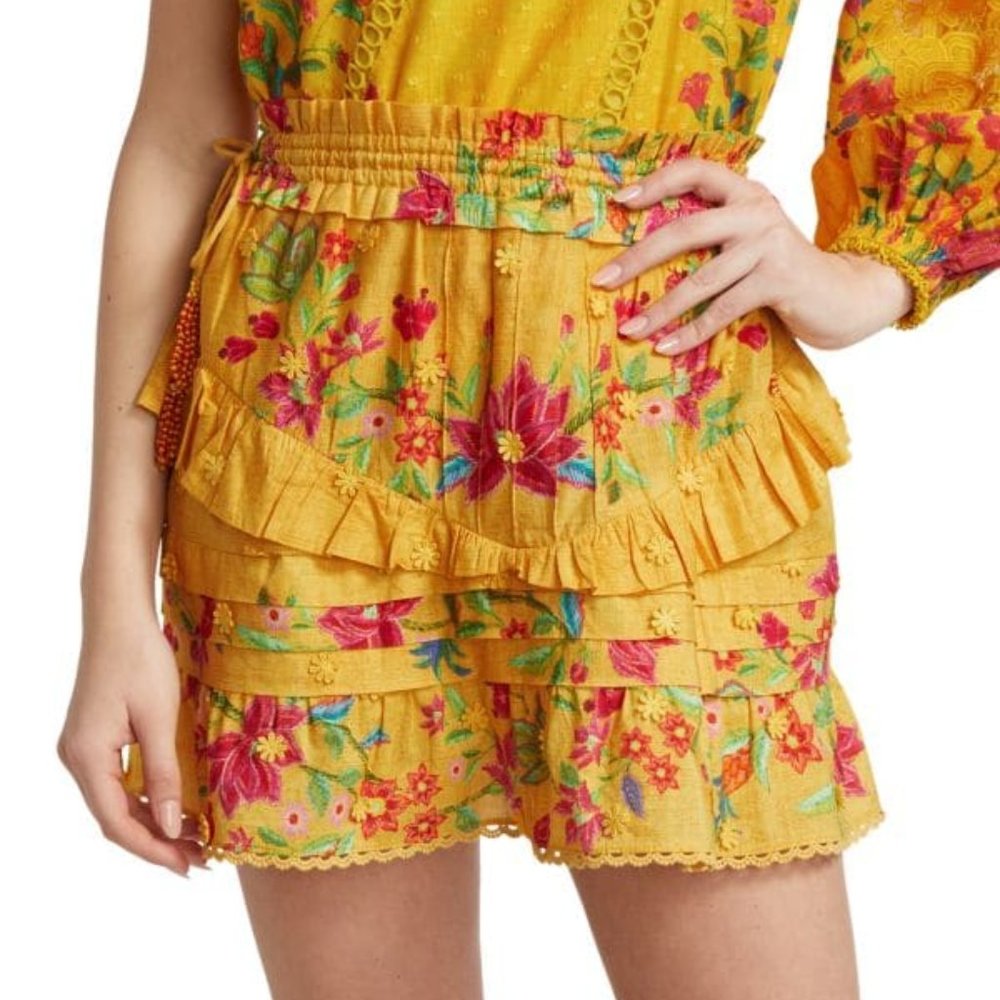 FARM Rio Yellow Floral Mini Skirt